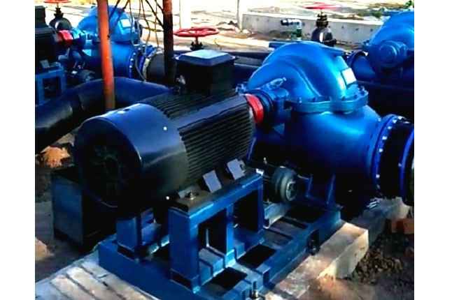 石家庄鹏博纸品加工有限公司3台500mm口径双吸泵沈阳康平卧龙湖正在安装